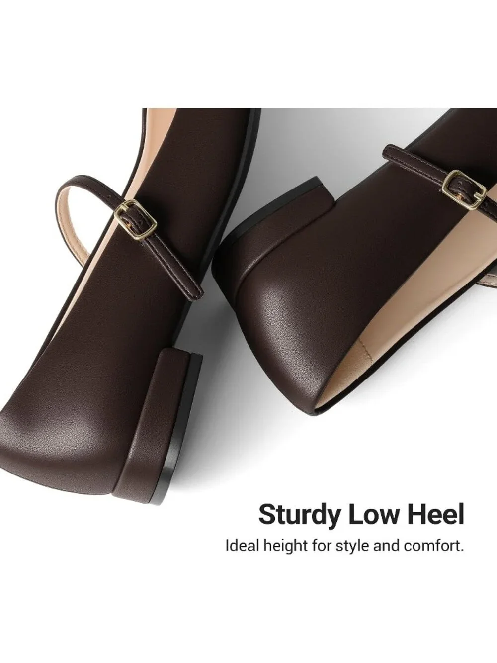 DREAM PAIRS Women's Brown Faux Leather Square Toe Buckle Flats Low Heel Shoes